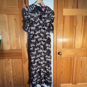Kate Spade Black and White Puff Sleeve Midi Dress